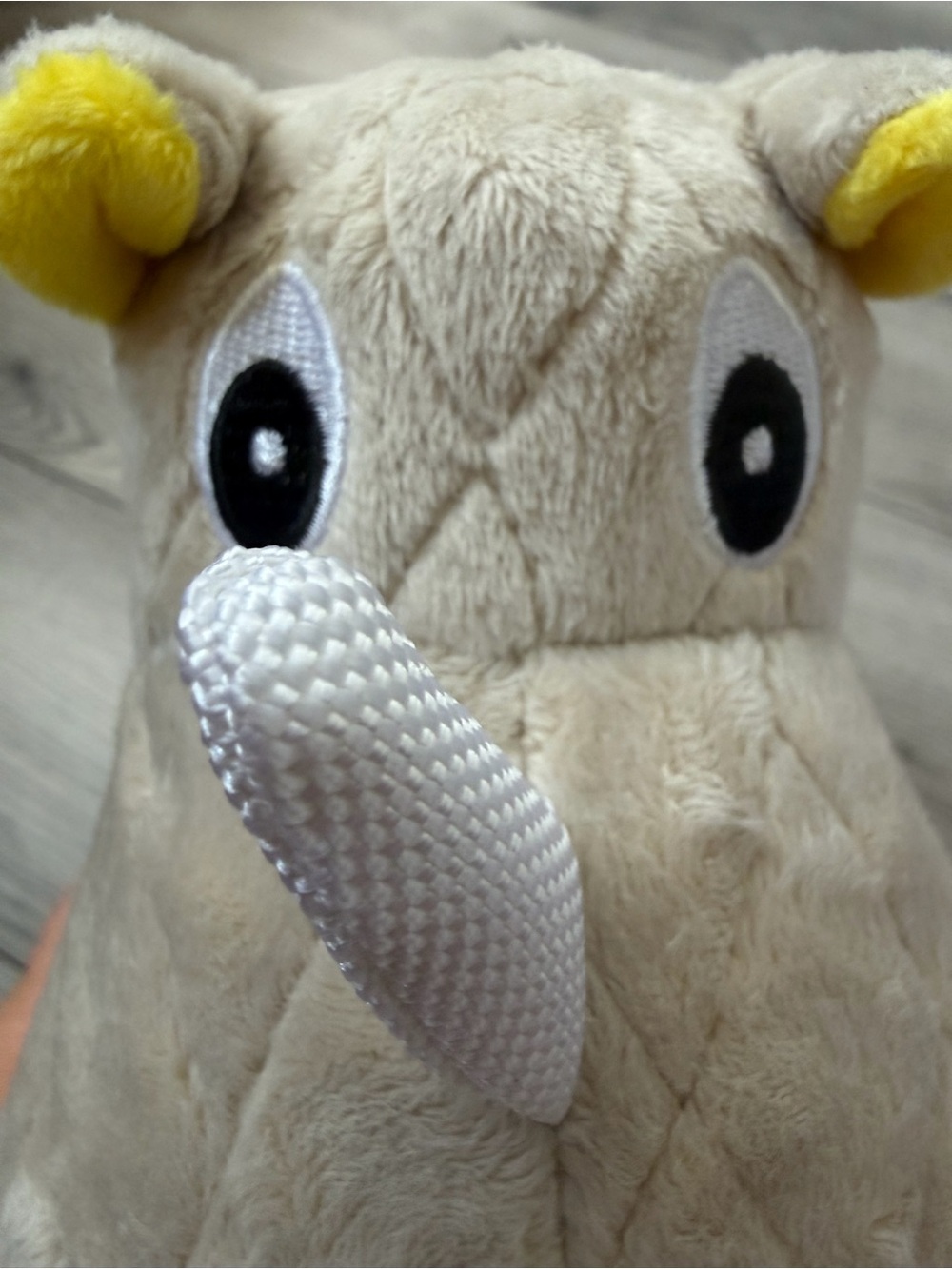 ZEUS Squeaky Rhino Dog Toy Quilted Plush Beige Yellow Accents - Picture 6 of 6